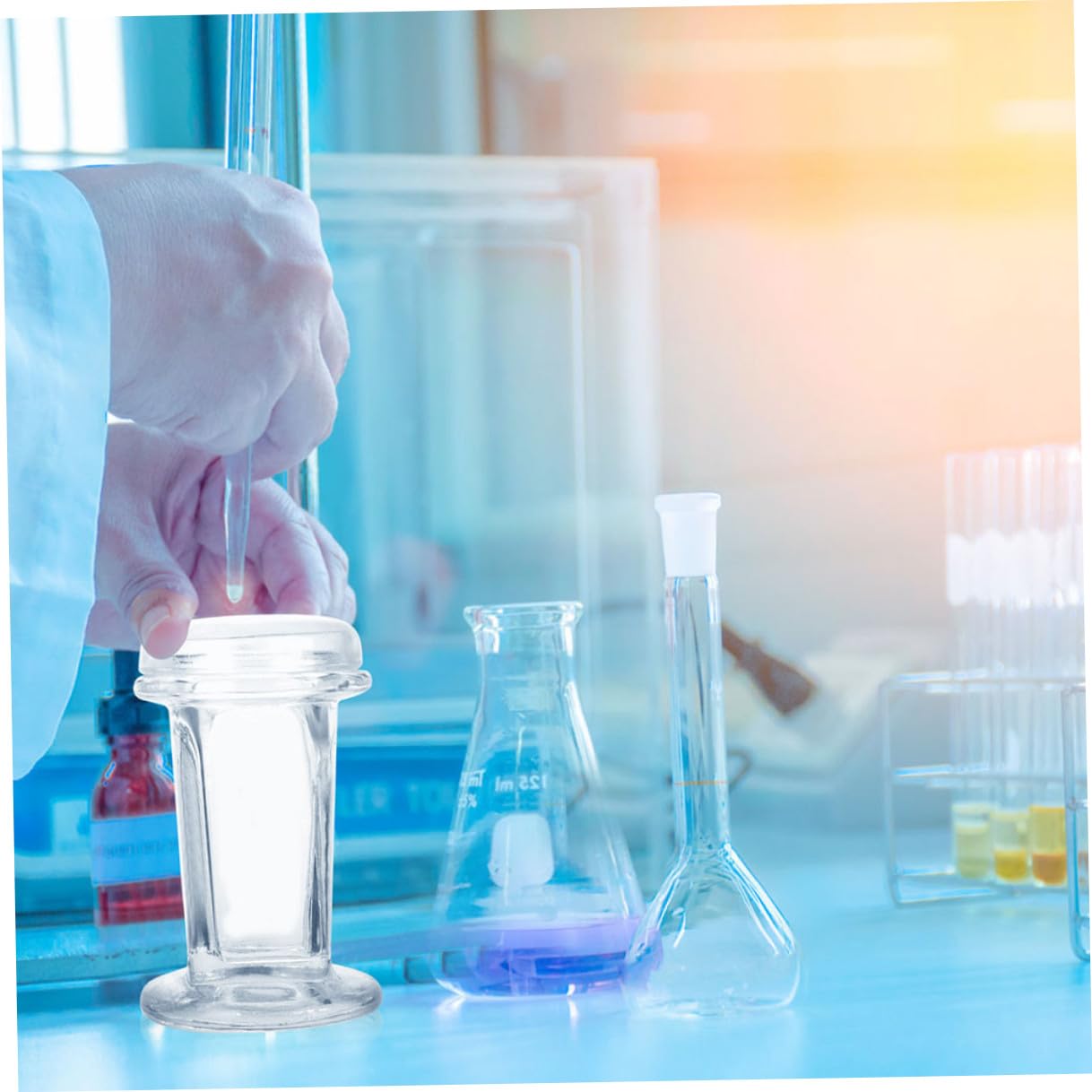Ipetboom Frasco de Tinción de Vidrio Tapa Capacidad para 5 Portaobjetos 3 Piezas de 60 Ml Adecuado para Laboratorios Clínicos y Procedimientos de Tinción