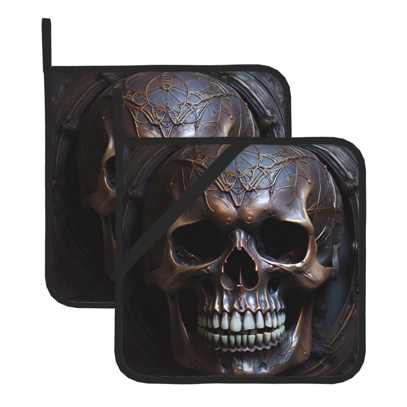 copper-colored skull Square Heat Resistant Trivet Set Thick and Durable for Baking Barbecue Cookware Oven