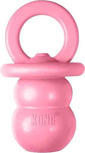 KONG Puppy Binkie - Pacifier Dog Toy for Puppies - Stuffable Chew Toy for Puppy Playtime - Durable Natural Rubber Dog Treat Toy for Teething Puppy - for Medium Puppies - Pink