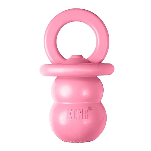 KONG Puppy Binkie, juguete para perros pequeños, goma suave para la dentición, juguete para perros dispensador de golosinas, juguete rellenable para perros para masticar y jugar, juguete para perros para aliviar el dolor de encías y dientes, rosa, cachorros medianos
