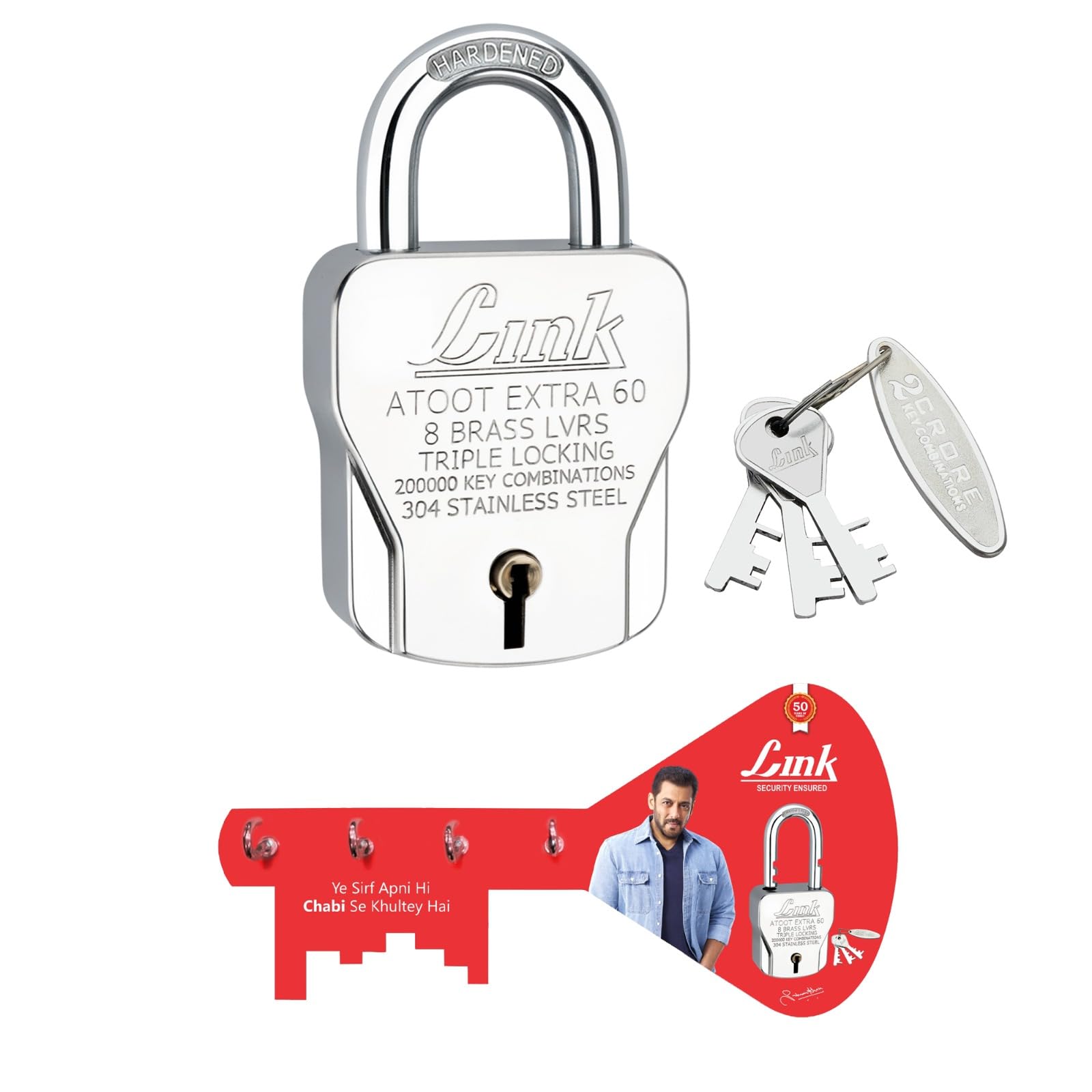 Link® Atoot Extra 60mm Triple Locking Mechanism Padlock, Hardened Shackle,with 3 Silver Keys and Get 1 Key Holder Free (B0BRSB1SWS) Amazon Price History, Amazon Price Tracker