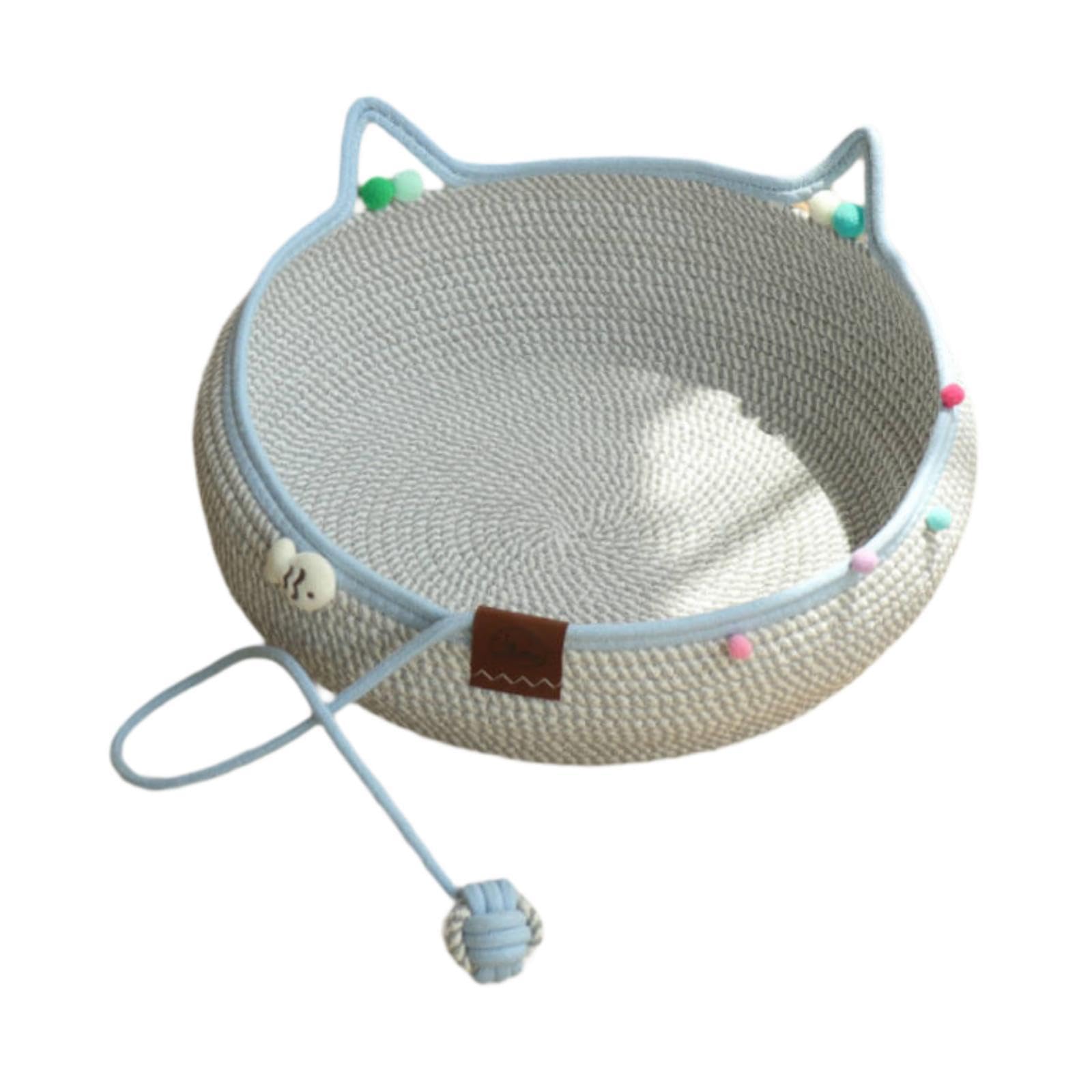 Gralara Panier en Osier pour Chat, Griffoir Intégré, Nid Douillet Respirant en Forme de Tête de Chat, avec Balle Suspendue, Protection pour Meubles, Accessoires pour Animaux, S