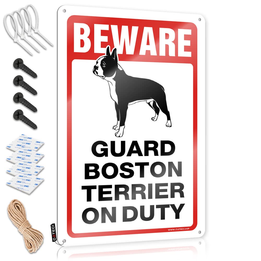 Garage Signs For Men Funny Beware! Guard Boston Terrier On Duty Tin Sign Funny House Signs Little Man Cave Sign(30X40CM)