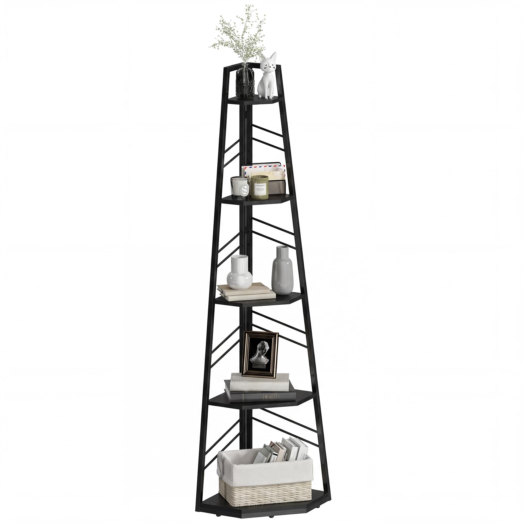Homcom 5-Tier Corner BookcaseFloor Standing Shelving UnitBlack from B&Q