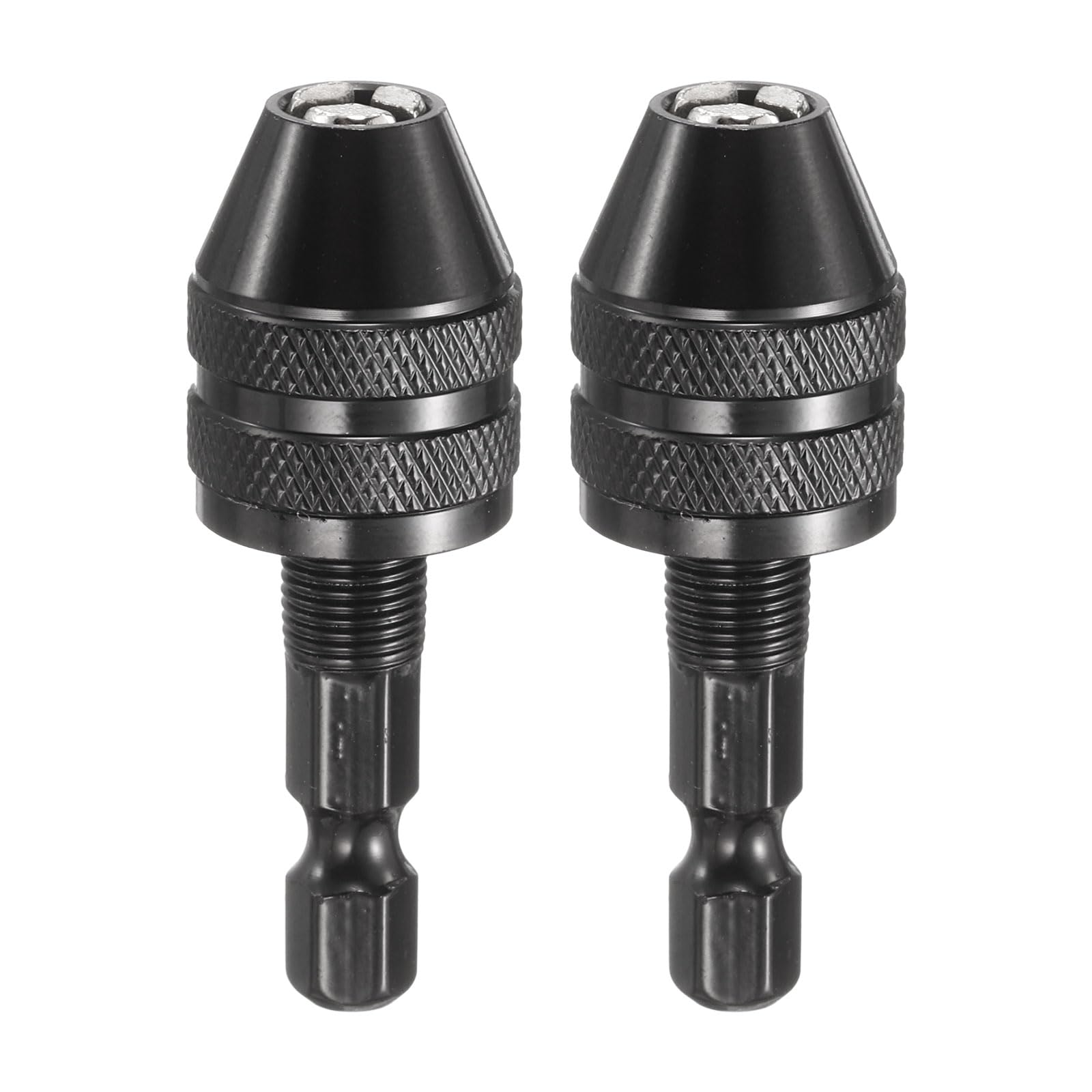 sourcing map 2pcs Keyless Drill Chuck 1/4" Hex Shank Chuck Conversion Adapter 0.012"-0.14" Quick Change for Round-Shank Cordless Screwdrivers Drills Power DIY Tools, Black
