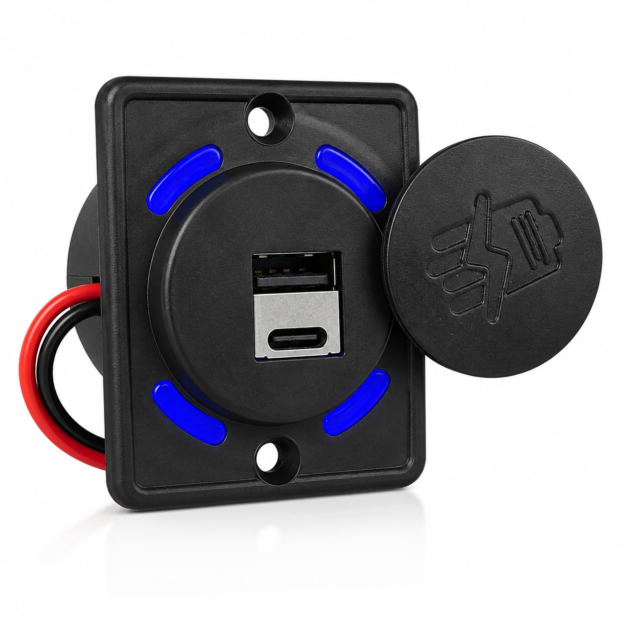 12V/24V Whoop Dual Fast Charger | USB and Type-C | Blue LED Power Outlet with Protective Dust Cover | Universal for Car, Bike, Truck & Automotive Use-image-7