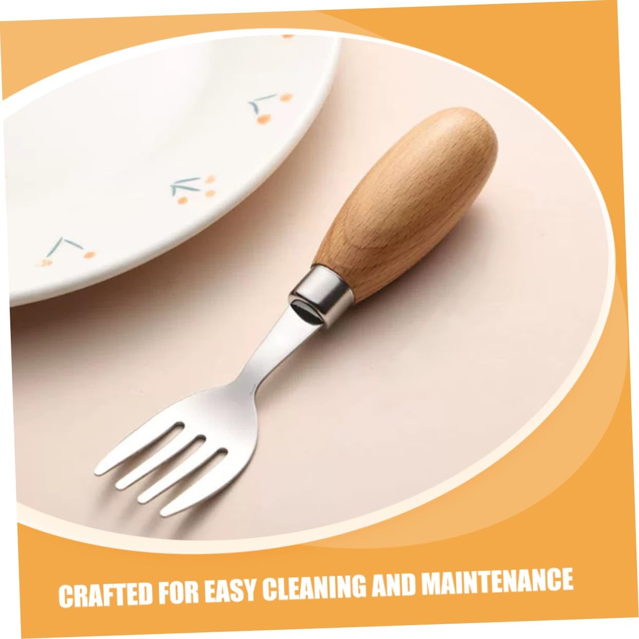 SHOWERORO 1Set Dinnerware Set Silverware with Ergonomic Wood Handles Curved Spoon Fork Reusable Learning Utensils for Lunch Box for Feeding and Independent Eating