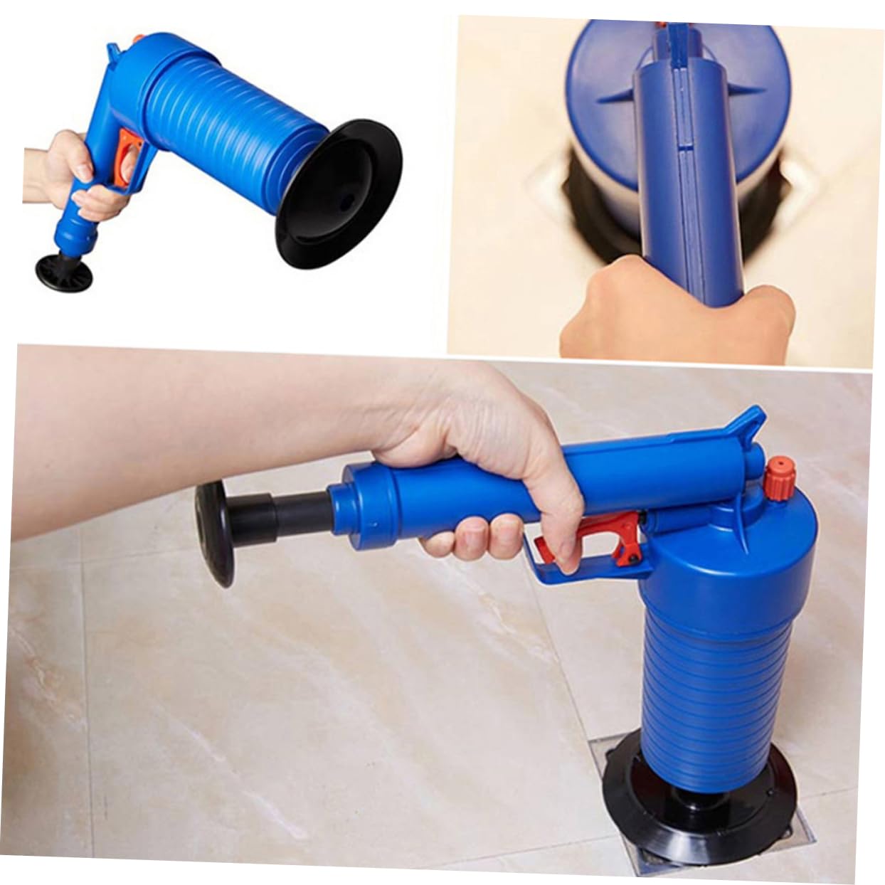 Desatascador de Inodoro Aire a Presión, 4 Ventosas, Azul