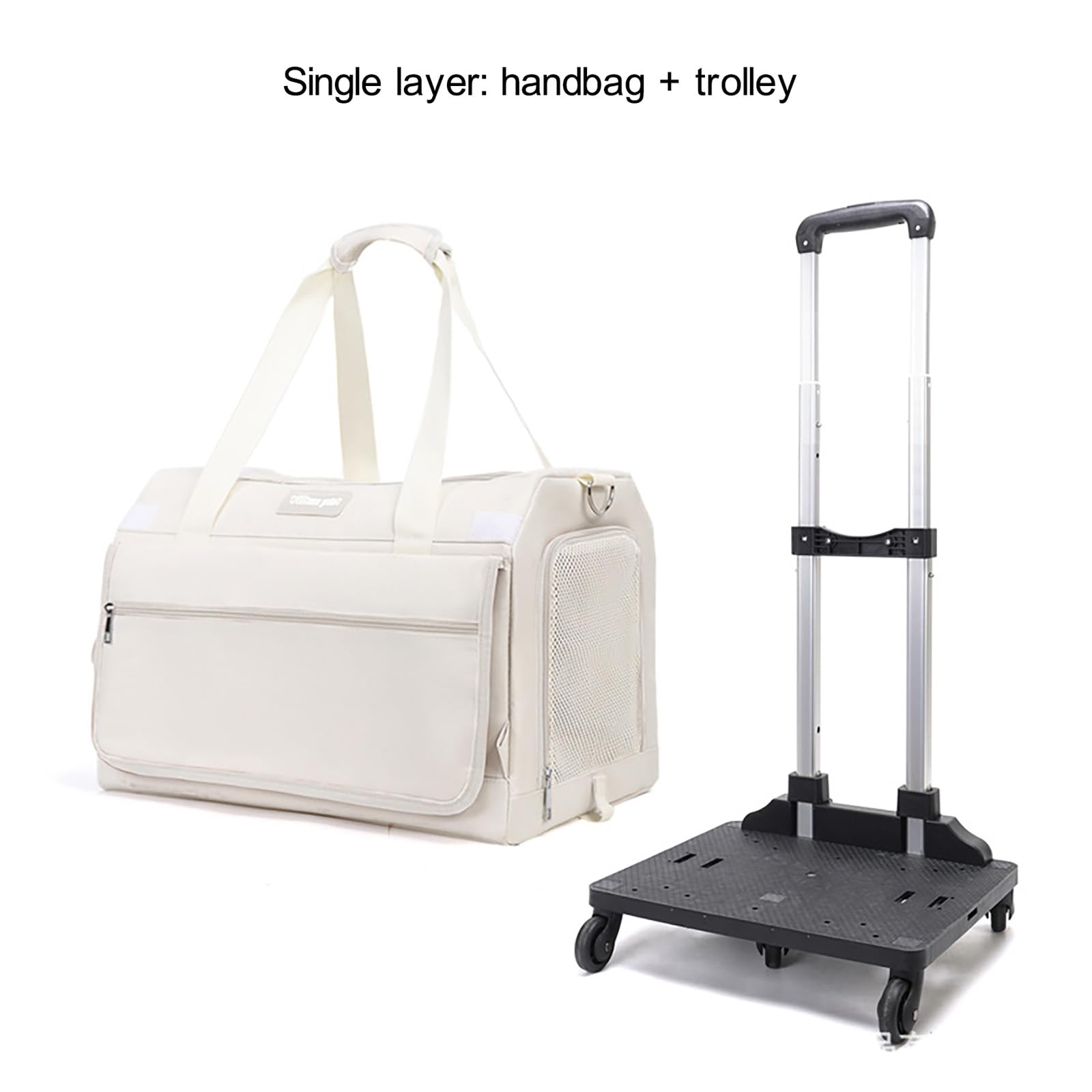 Sac De Transport à roulettes Double Couche pour Animaux De Compagnie avec FenêTres en Filet Et Tapis Amovible pour Deux Chats, Adapté Aux Avions, Au Camping Et à L'ExtéRieur, Blanc (Single Layer)
