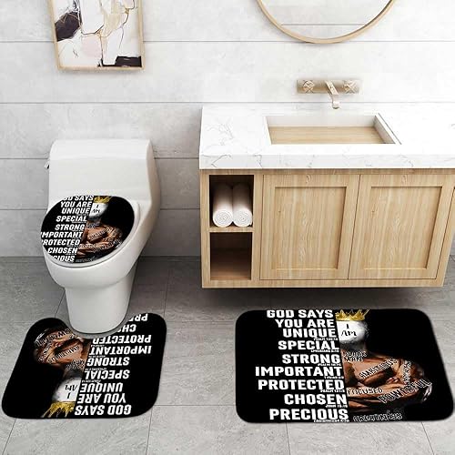 Miniatura 5 de Jayden Madge Juego de 4 cortinas de ducha de hombre negro, citas inspiradoras positivas, pintura King Crown moderna, decoración de baño