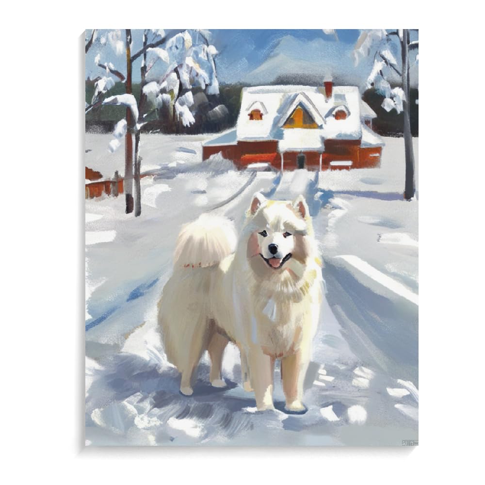 DIY Adult Paint by Number Kits Samoyed Dog for Adults Beginners,Easy Acrylic Paint by Number,DIY by Numbers Kits on Canvas 12x16inch(30x40cm) Frameless