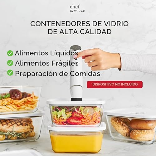 Miniatura 3 de Chef Preserve Recipientes de sellado al vacío de vidrio para almacenamiento de alimentos, hechos para sellador al vacío compacto, juego de 3 piezas