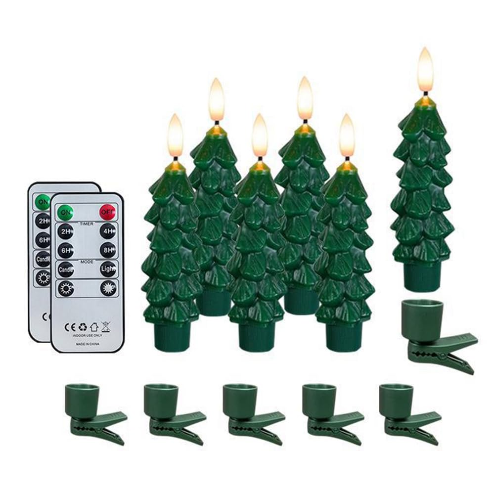 UDSKNV[KSL 6Pcs Christmas Tree Candles Real Wax Flameless Taper Candles Battery Operated LED Window Candle Home Holiday Decor