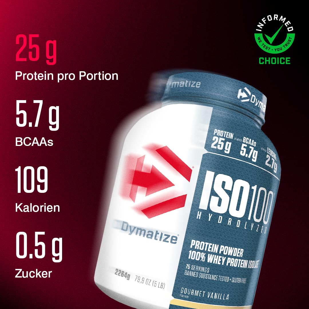 Dymatize ISO 100 Hydrolyzed Gourmet Vanilla 2264g - Whey Protein Hydrolysat + Isolat Pulver