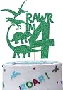 TrifleArte Dinosaur Cake Topper | Green Glitter Rawr I'm 4 Cake Topper for Fourth Birthday | Animal Theme Happy Birthday Cake Decorations | Birthday Party Decorations | Kids Party gallery image