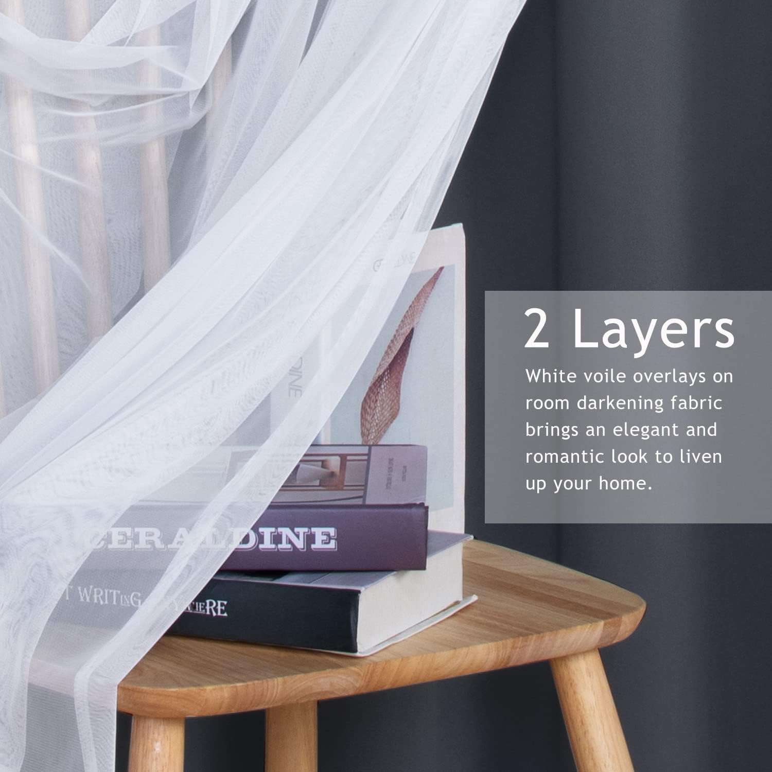 BONZER Blackout Curtains with Sheer Overlay, Mix and Match Double Layer Thermal Insulated Window Panels for Living Room Girls Bedroom, 2 Drapes with Tiebacks Grommet Top, Grey, 38x84 Inch