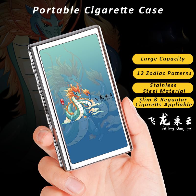 Metal Cigarette Case - Portable Double Sided Spring Clip Holder for 14pcs Regular Cigarettes, 20pcs 100mm Cigarettes Great Gift for Men and Women (Dog)