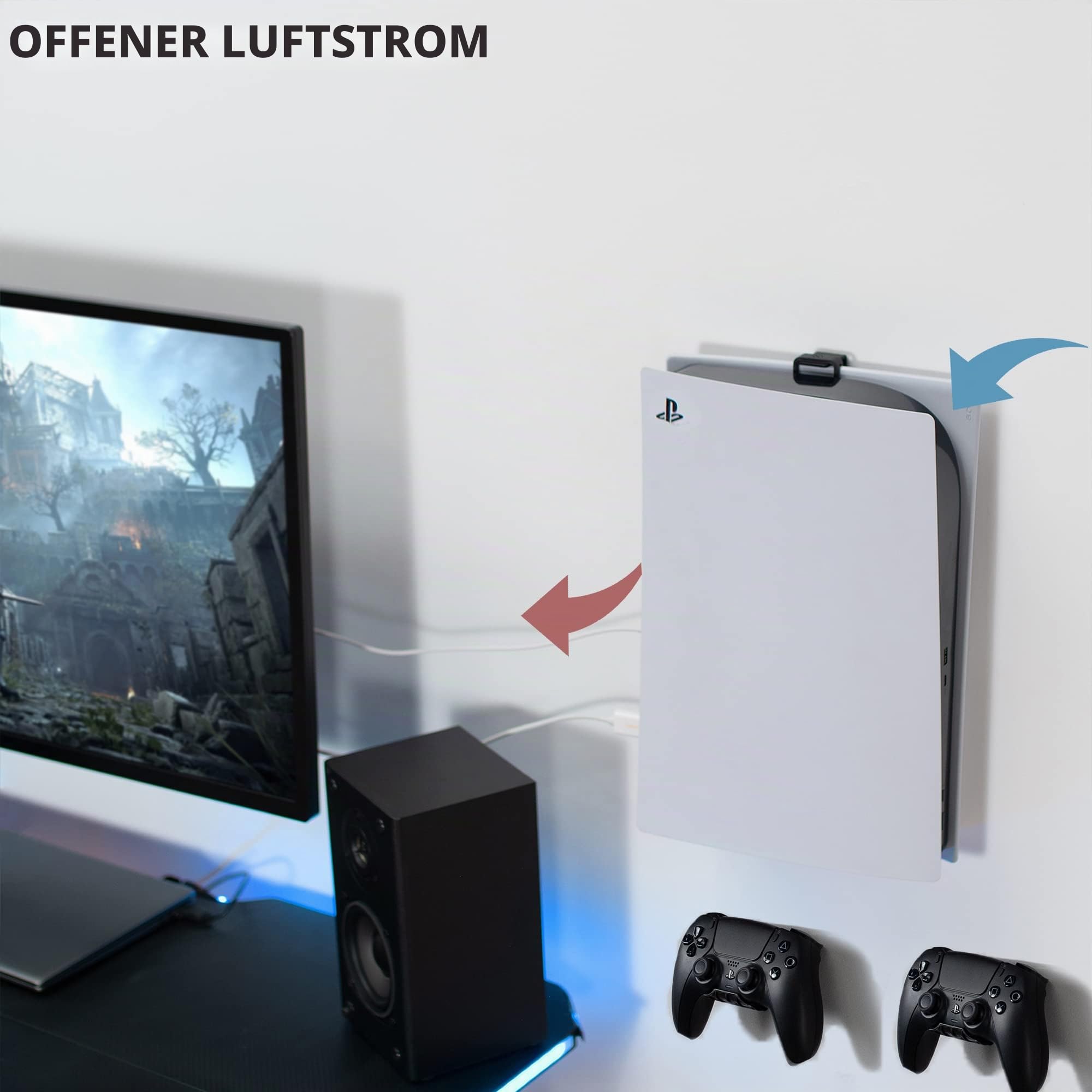 VIVO Wandhalterung aus Stahl für PS5 Spielekonsole, vertikales Display für Playstation 5, offenes Design, 2 Controller-Halterungen, schwarz, MOUNT-PS5B