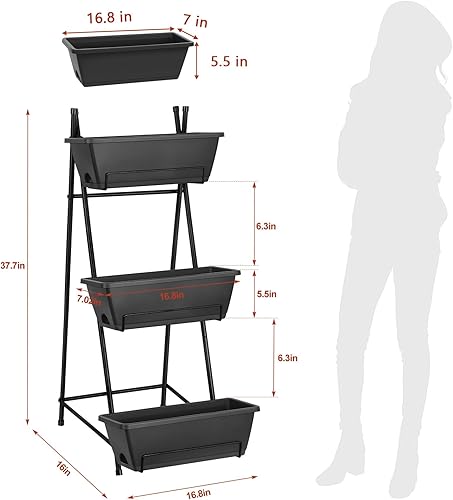 Miniatura 2 de Macetero vertical de jardín elevado de 3 niveles, maceta elevada independiente, soporte para macetas elevadas para hierbas al aire libre con bandeja
