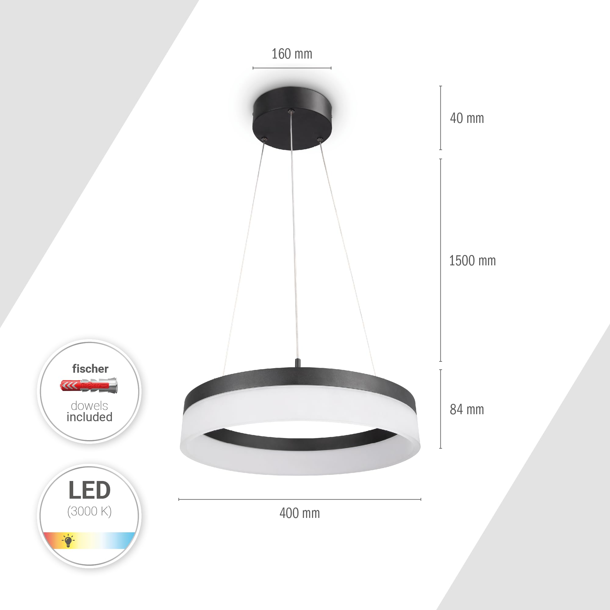 Paco Home Pendelleuchte Esstisch Lampe Deko Wohnzimmer LED Hängelampe Schlafzimmer Pendellampe Esszimmer Modern Stylisch, Lampenart:Typ 1, Farbe:Schwarz - Weiß