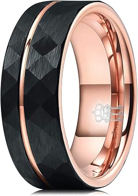 THREE KEYS JEWELRY Tungsten Wedding Band for Men Women Red Hammered