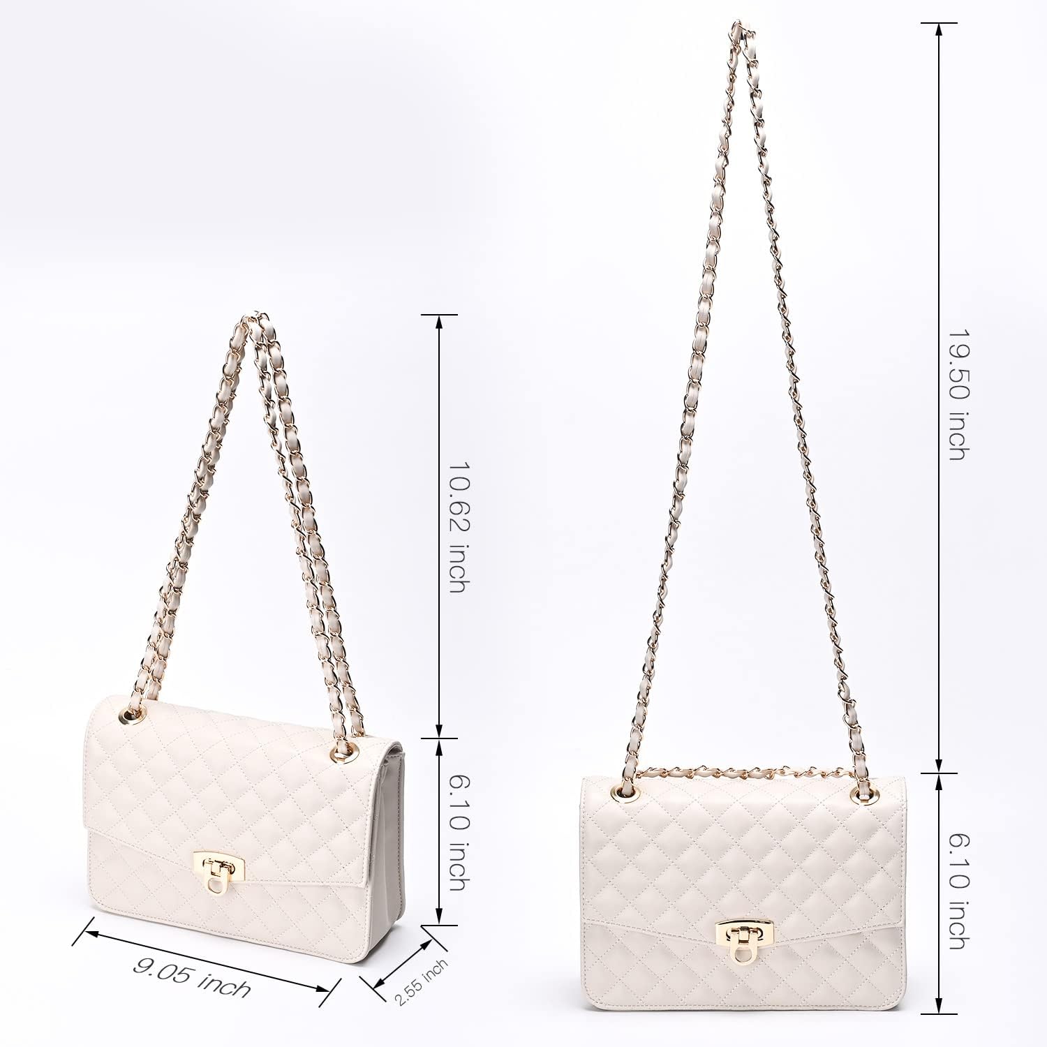 GM LIKKIE Quilted Shoulder Bag for Women, Medium Flap Crossbody Handbag with Chain Strap, Soft Vegan Leather Clutch Purse - Image 5