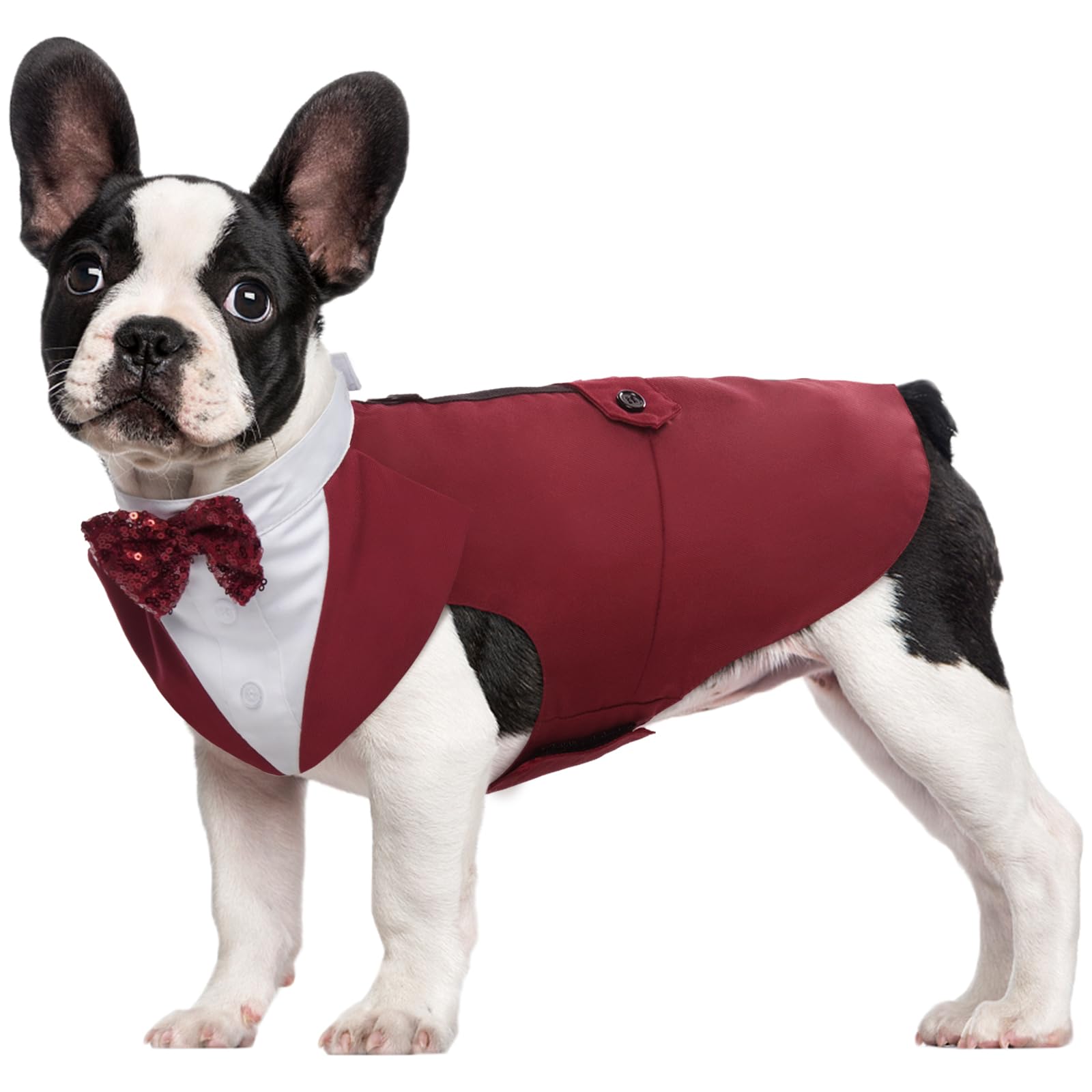 Kuoser Dog Tuxedo Dog Suit and Bandana Set, Dogs Tuxedo Wedding Party Suit, Dog Prince Wedding Bow Tie Shirt Formal Dog Wedding Attire for Large and Medium Dogs Golden Retriever Samo Bulldogs