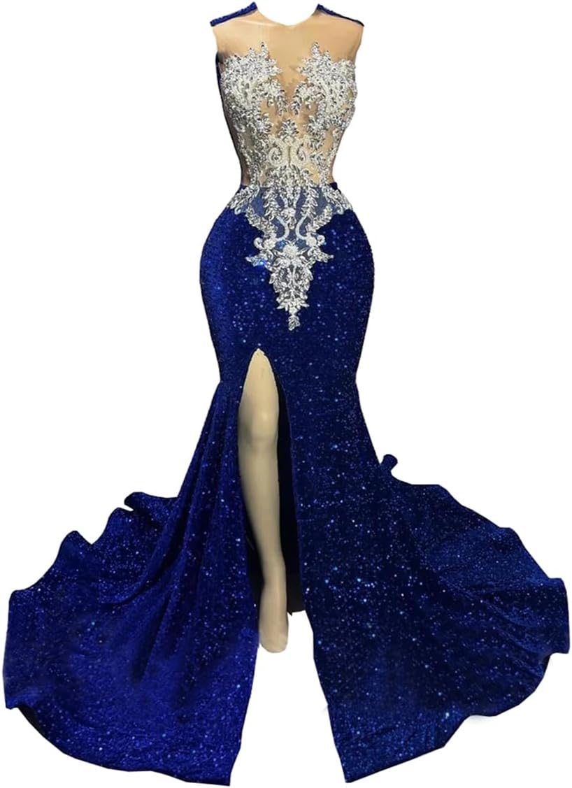 Sparkly Prom Dress Glitter Sequin Beaded Rhinestone Mermaid Split Pageant Evening Gala Dresses