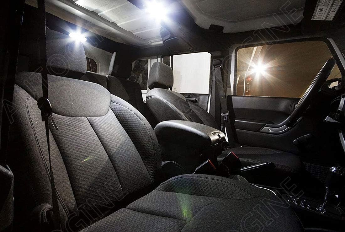 AUTOGINE 6 Piece CANBUS LED Interior Light Kit for Jeep Wrangler JK 4-Door 2007 2008 2009 2010 2011 2012 2013 2014 2015 2016 2017 2018 Super Bright 6000K White LED Bulbs Package + Install Tool