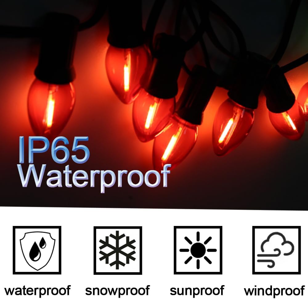 NETEHA 25 Pack C7 Multicolor Led Replacement Christmas Light Bulb, C7 E12 Base 120V Waterproof Led Bulbs for Christmas Outdoor String Lights, Halloween Decoration Bulb