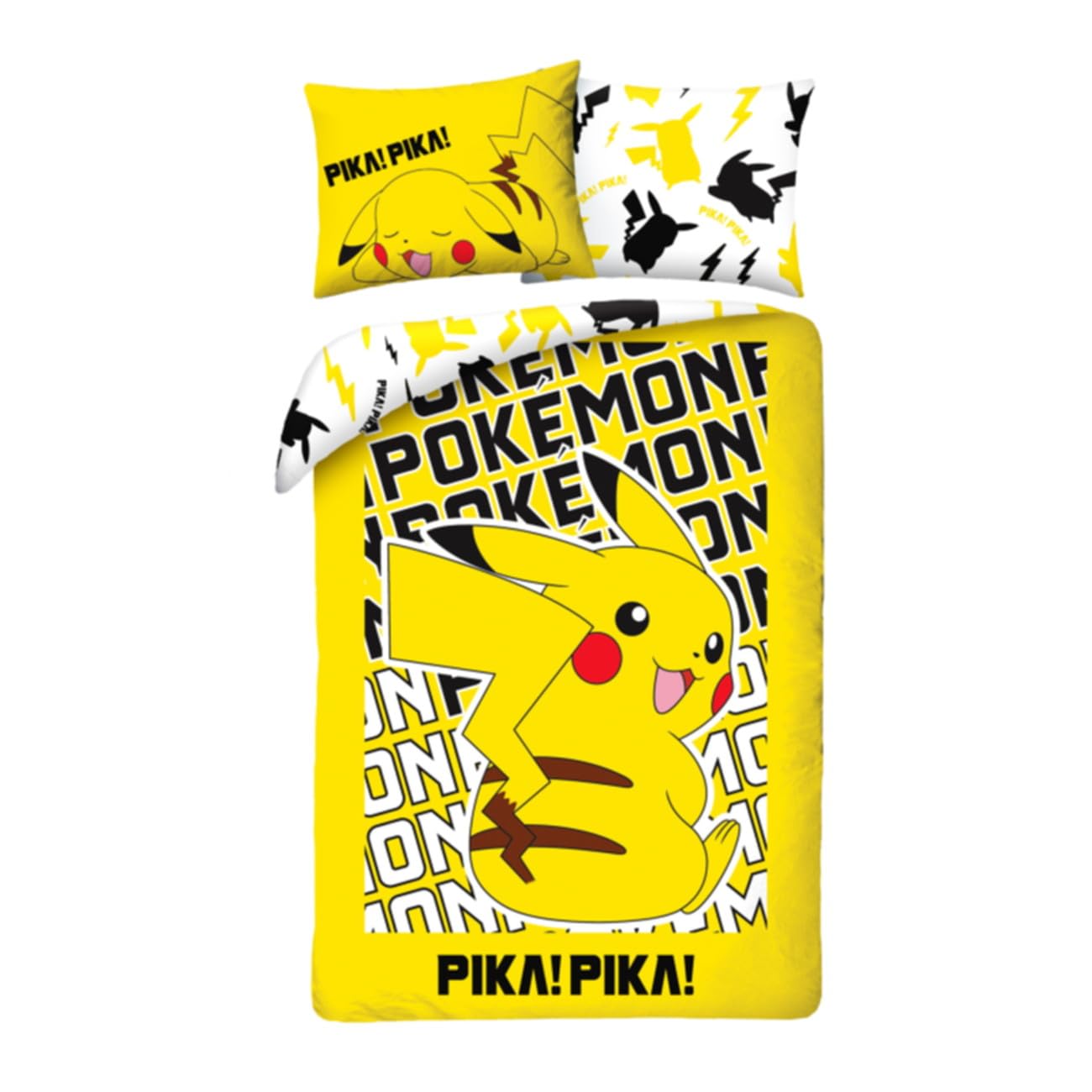 POKEMON Pikachu PIKA-PIKA – Duvet Cover 140 x 200 cm + Pillowcase 70 x 90 cm – Reversible – 100% Polyester – Yellow