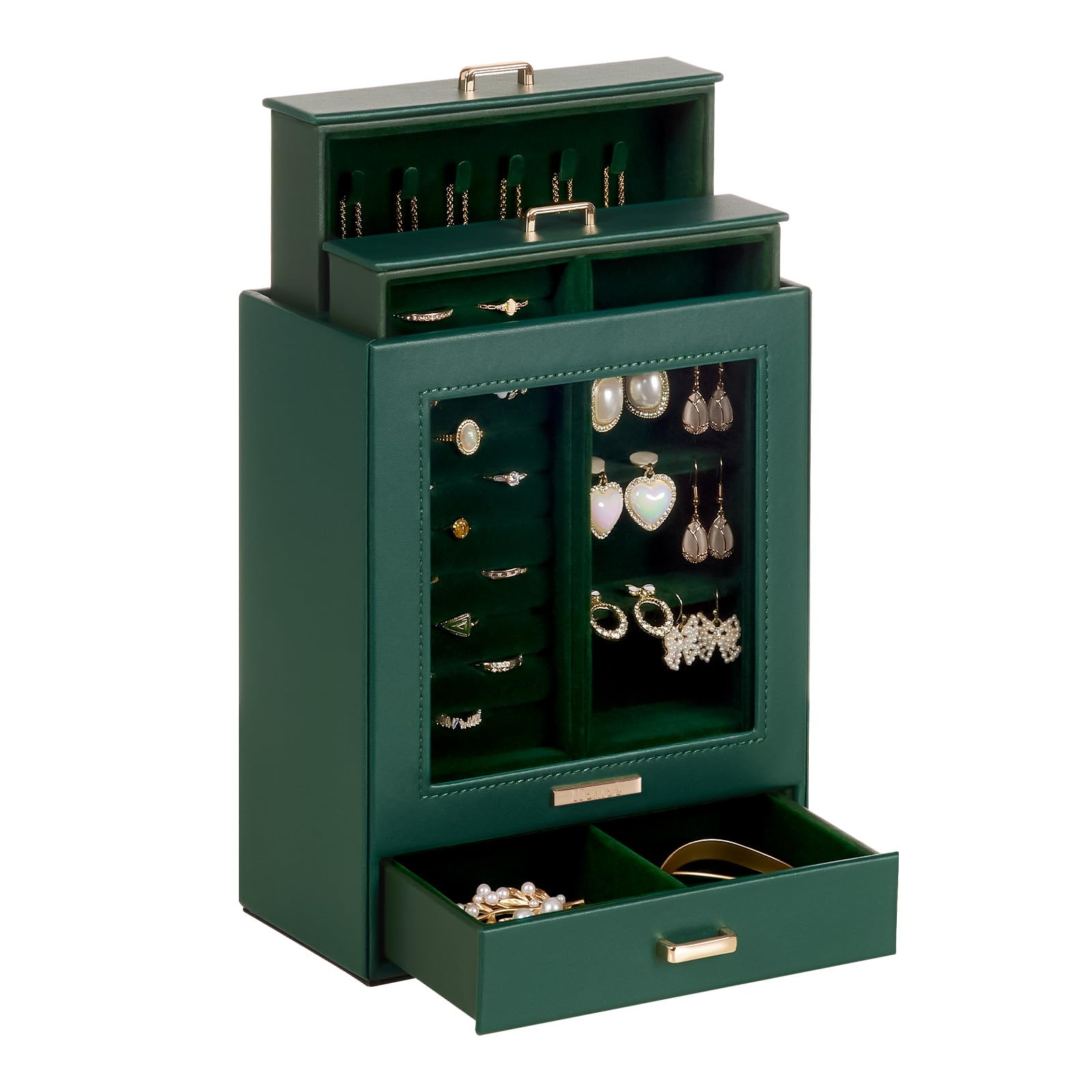 Homde Jewelry Organizer Girls Women Jewelry Box for Necklaces Rings Earrings Gift Bracelets Storage Case (Forest Green + Gold)