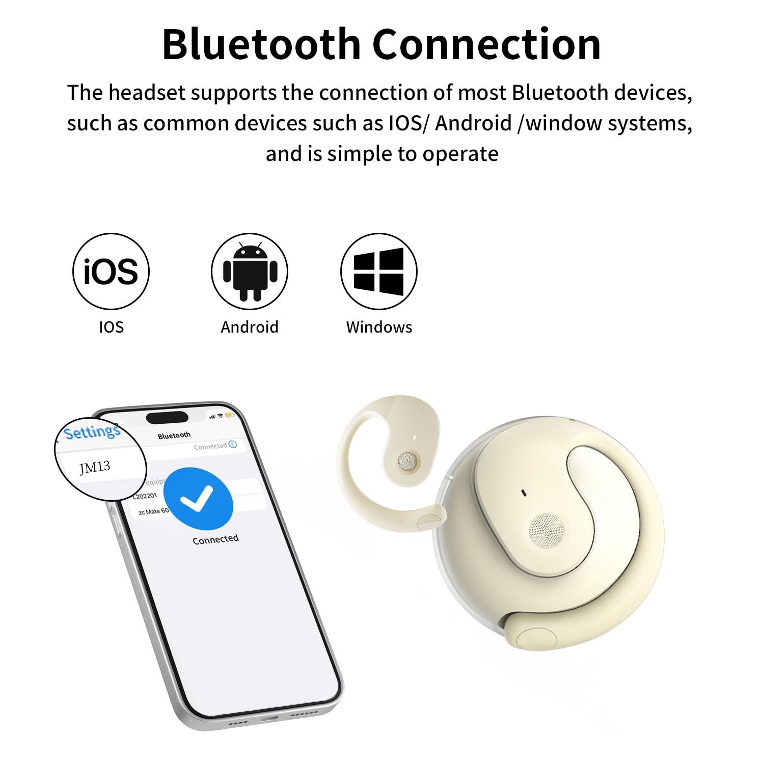 OWS - Cuffie a orecchio aperto, wireless, Bluetooth 5.4, da appendere, con ganci per le orecchie e microfono, impermeabili IPX5, gamma 48H, per sport, corsa, allenamento, guida (kaki)