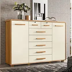 Cômoda 2 Portas 7 Gavetas Fontana Albatroz Móveis Carvalho Grife/off White