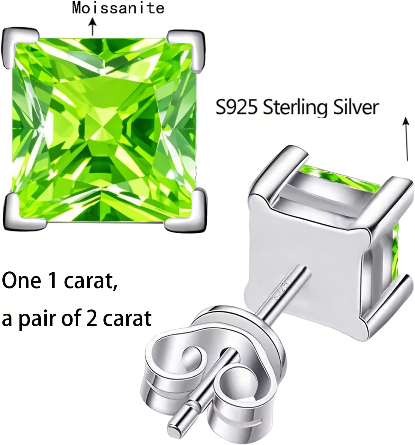 Moissanite Stud Earrings for Women, 0.8-2ct D Color, VVS1 Clarity, White Gold-Plated 925 Sterling Silver Stud Earrings, Anniversary Birthday for Women Men - Image 6