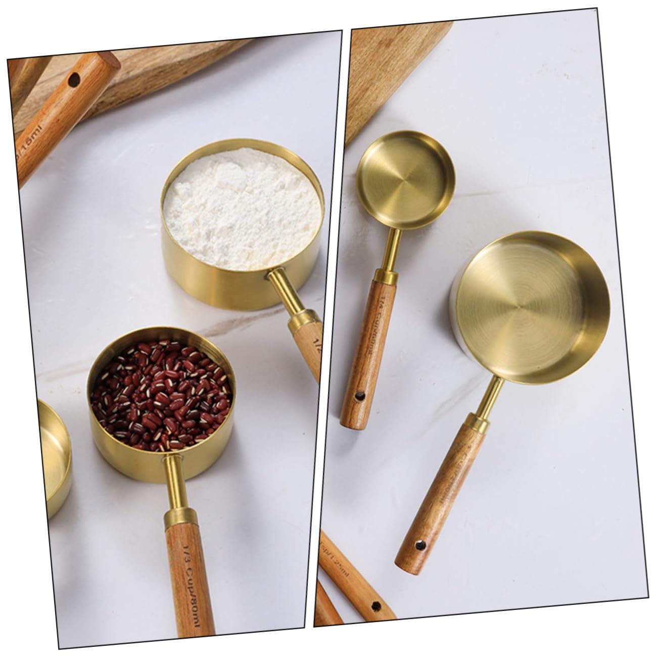 4 Piezas Cucharas Medidoras Inoxidable con Mango de Madera Utensilios de Cocina para Ingredientes Secos y para y Especias