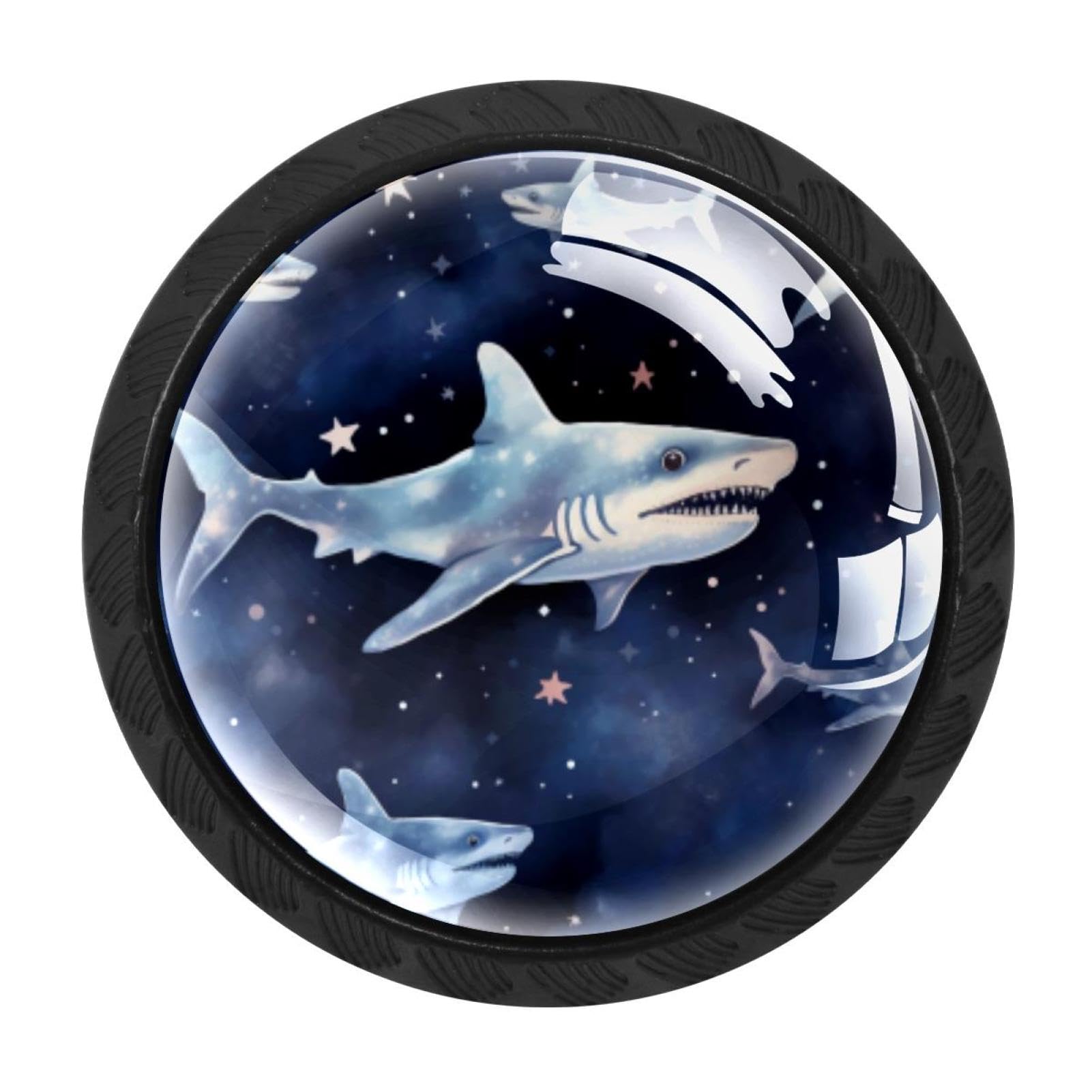 CHENZZZZ 4 Pack Black Starry Sky Shark Kitchen Handles, Cabinet Pulls Hardware for Cupboard Drawer Knobs Dresser Pulls