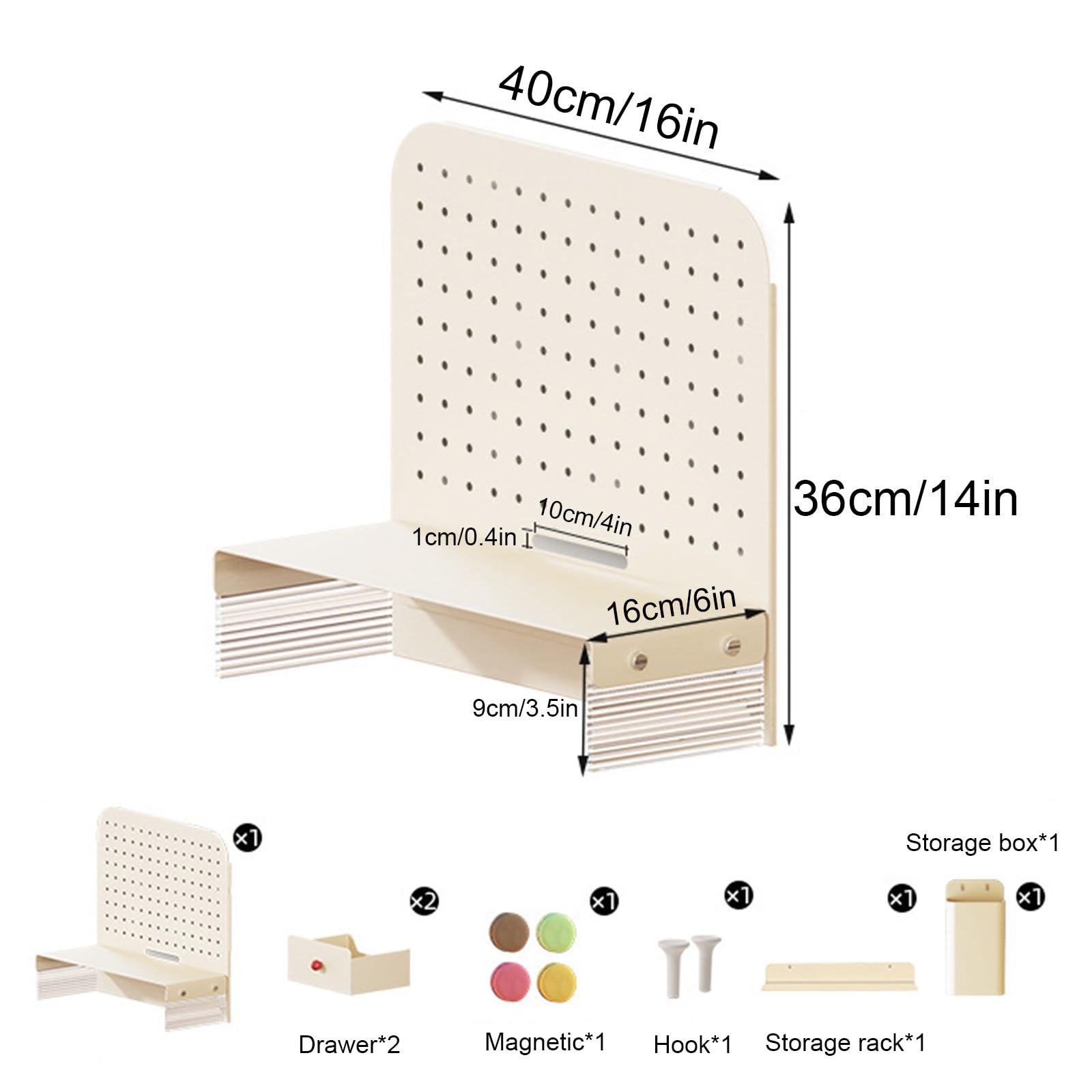 Pannello Forato da Scrivania, Pannello Forato, Porta Attrezzi da Parete, Pannelli da Parete, Pannello Portautensili, con Cassetti Portaoggetti e Accessori, Facile da Montare(Beige,S)