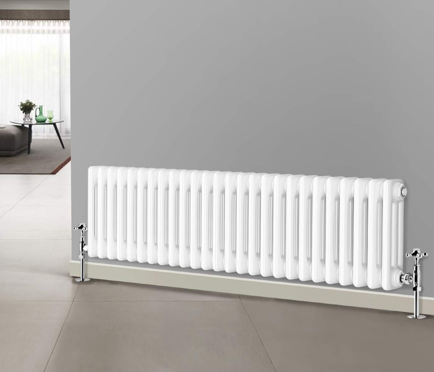 NRG 300x1190 mm Gloss White Column Radiators Horizontal Cast Iron Rads