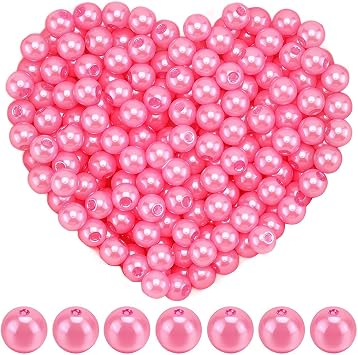 1 Box 1000Pcs Pink Round Pearl Beads 6MM Faux Pearl Beads with Holes Bulk Loose Acrylic ABS Plain Shiny Luster Satin Spacers for Jewellery Making Findings Bracelet Necklace DIY Craft Beginner