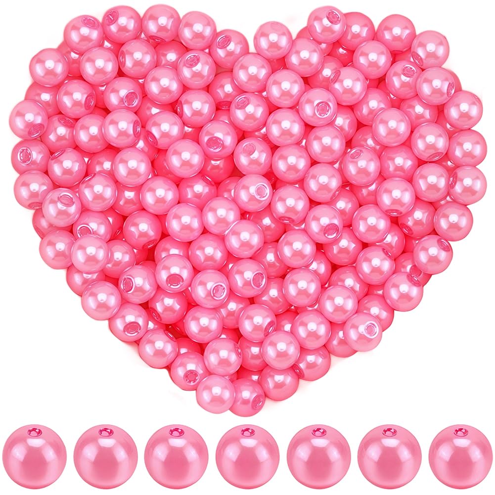 SOFPLATE 1 Box 1000Pcs Pink Round Pearl Beads 6MM Faux Pearl Beads with Holes Bulk Loose Acrylic ABS Plain Shiny Luster Satin Spacers for Jewellery Making Findings Bracelet Necklace DIY Craft Beginner