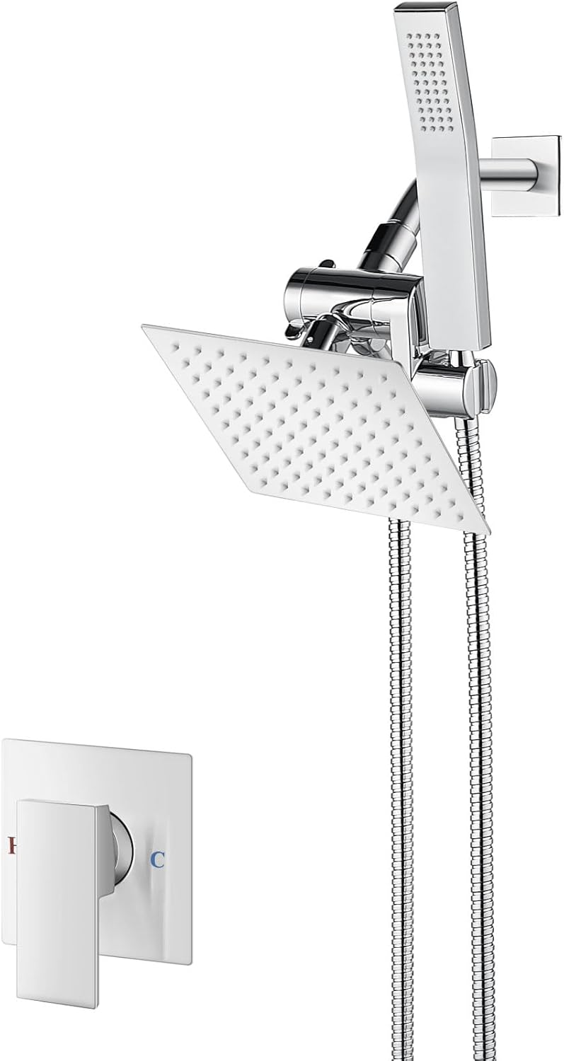 Aolemi Shower Head and Handle Set with Handheld Spray Bathroom Shower Faucet Set System Wall Mount with Rough-in Valve and Shower Trim Kit 6 Inch Rainfall Shower Head Polish Chrome