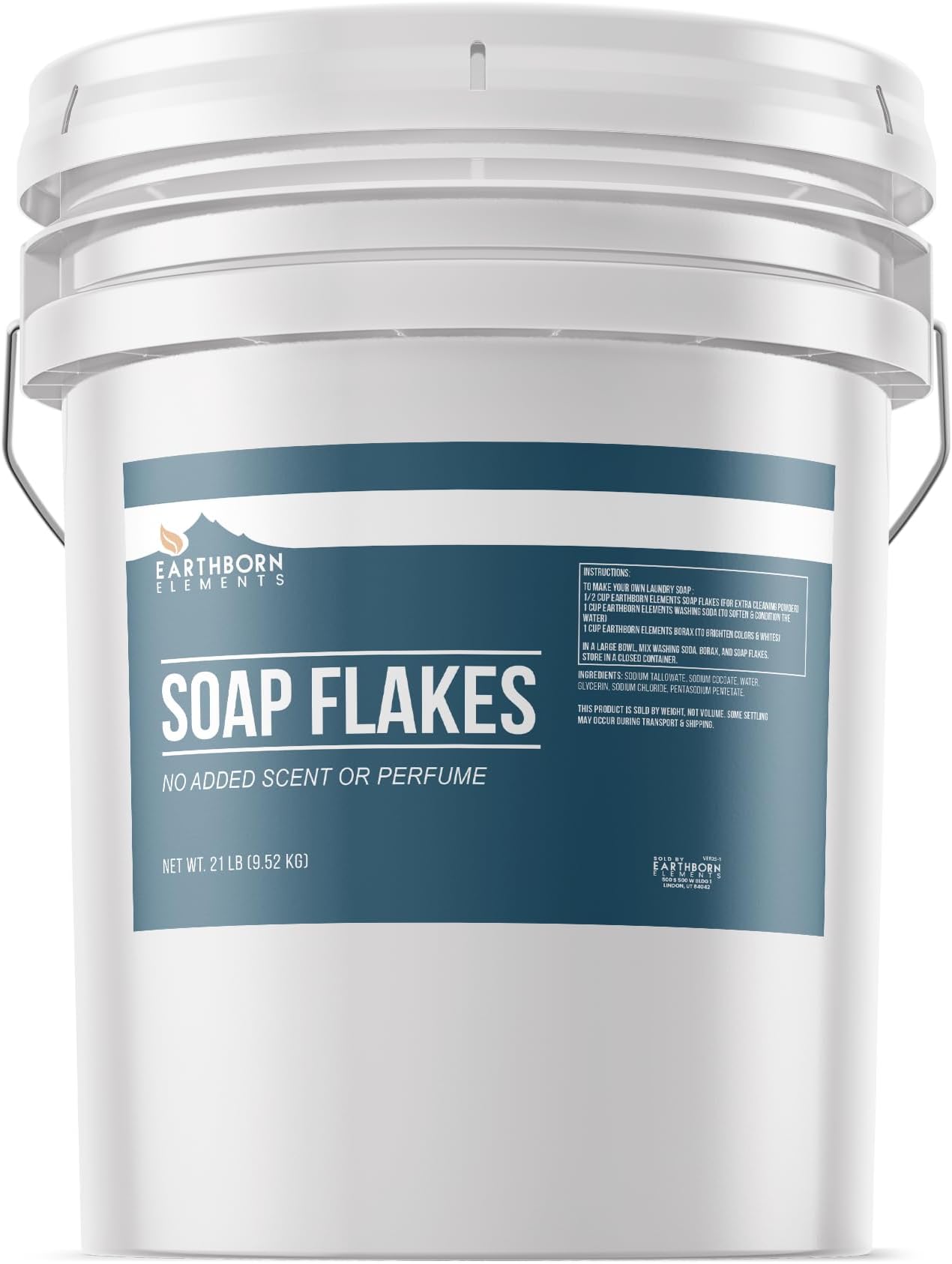Earthborn Elements Soap Flakes 5 Gallon Bucket, Homemade Laundry Detergent, Unscented
