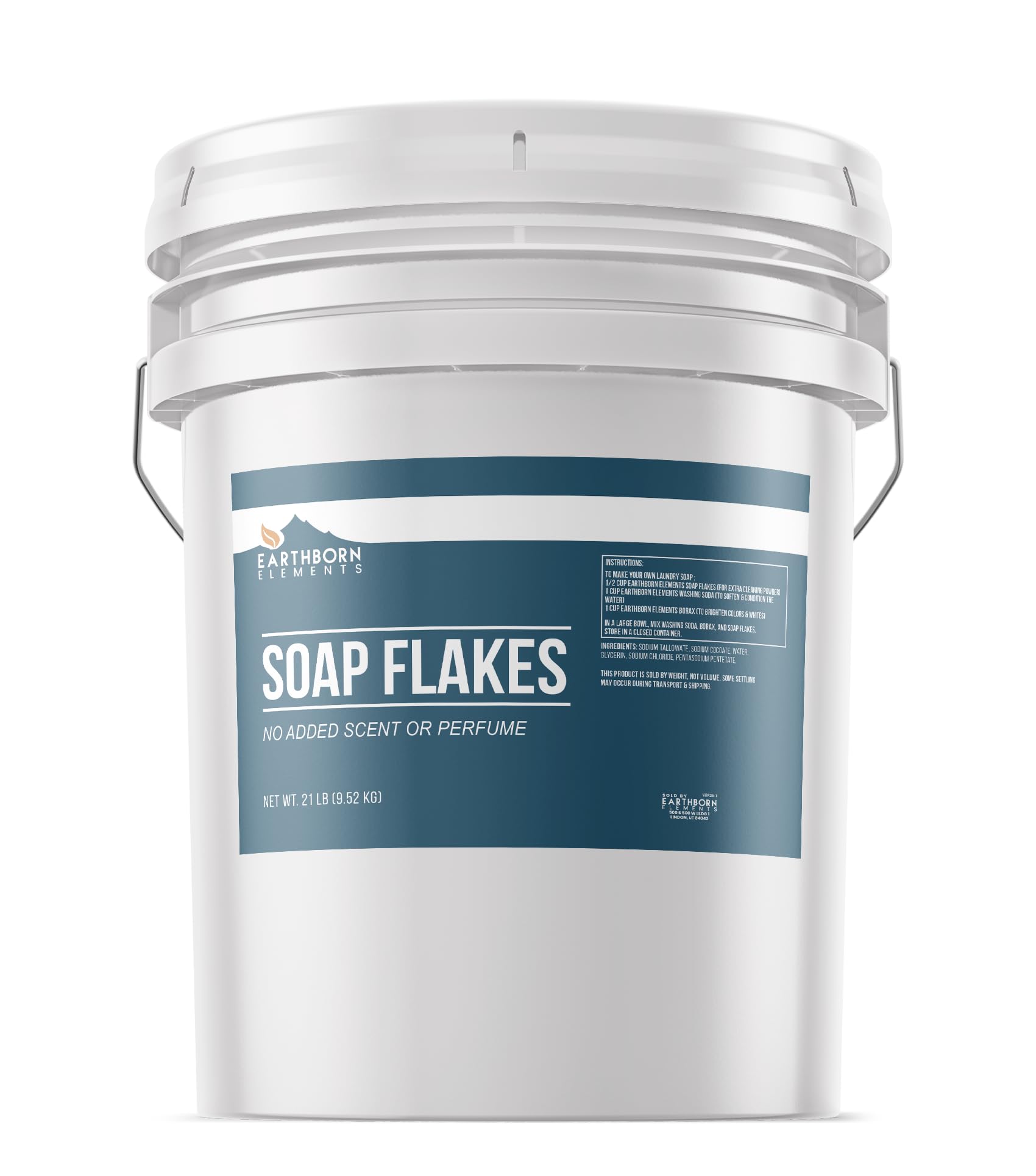Earthborn Elements Soap Flakes 5 Gallon Bucket, Homemade Laundry Detergent, Unscented