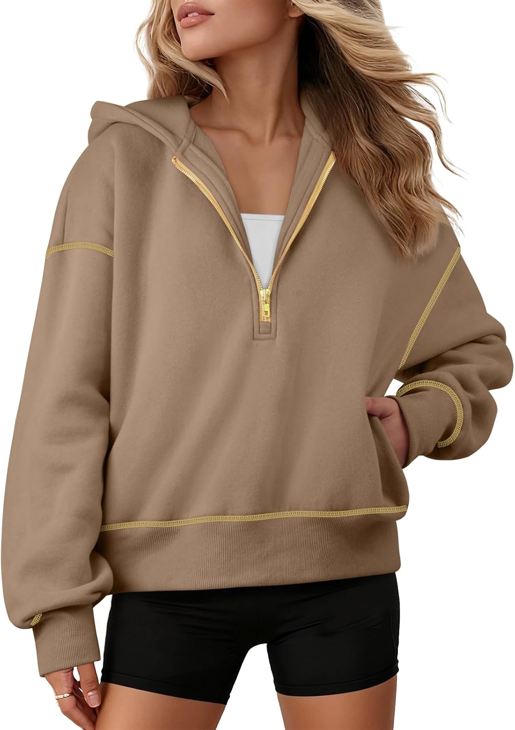 ATHMILE Womens Fall Hoodies Half Zip Sweatshirts Long Sleeve Cropped Hooded Pullover Winter Fashion Clothes 2025 - Image 2