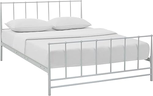 Modway Cama de plataforma King de metal de acero con soporte de listones de metal en blanco Blanco,Gris,Marrón