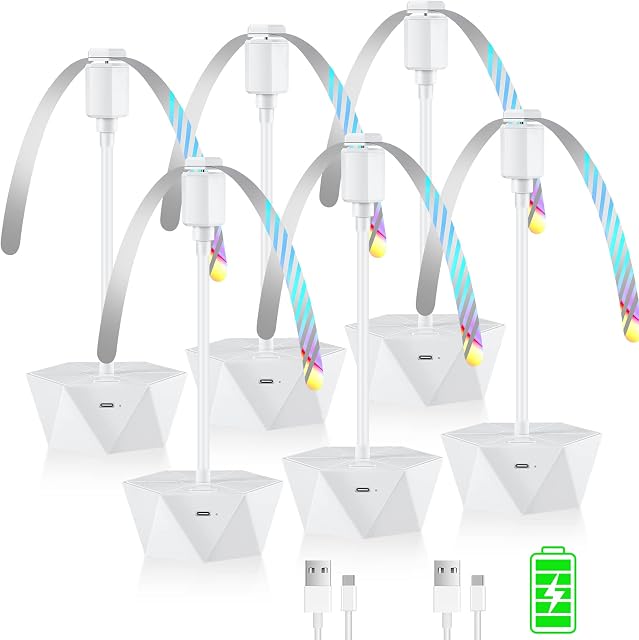 chemotex Fly Fans for Tables Rechargeable Fly Fans Keep Flies Away Flexible Fly Repellent Fans for Outdoor Table Top Fly Fan with Holographic Blades for Outside, Picnic (White, 6Packs)