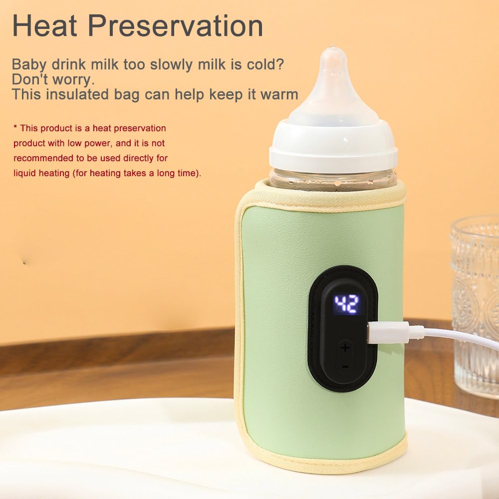 Calentador de biberones, mantiene la leche caliente (sin calentamiento rápido), funda térmica portátil con 20 temperaturas, digital, USB, pantalla digital y 20 ajustes de temperatura (rosa)