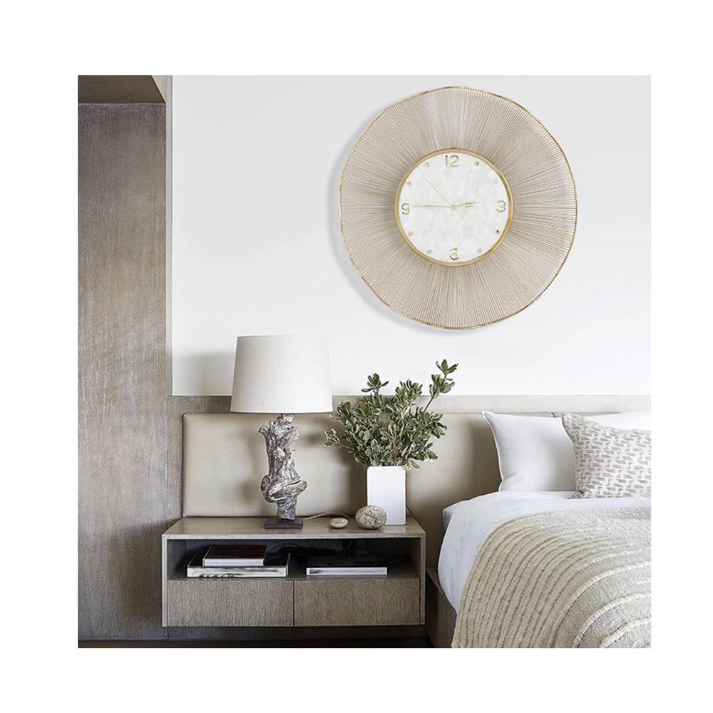 J9V4G6S3B5 Analogue Wall Clock Creative Gold Leaf Decoration, Silent Luxury, Light, Colorful Shell Wall Clock for Room Decoration
