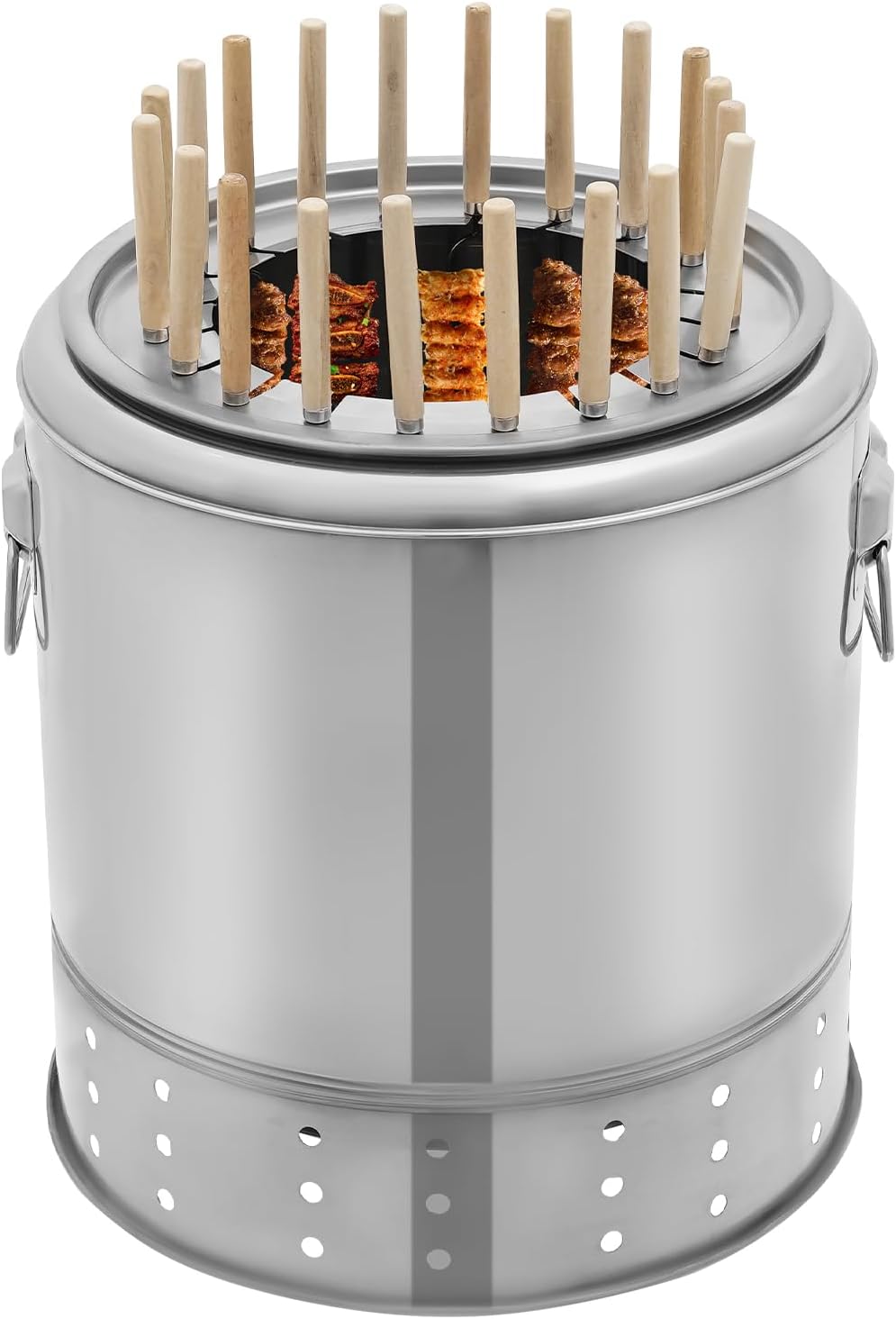 Portable Barbecue Charcoal Barrel Grill, Stainless Steel Hanging BBQ Grill with 20 Skewer Capacity, Dual Mode Smokeless Outdoor Barbecue Grill for Camping Grill Picnic Patio Backyard